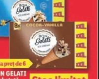 BON GELATI Înghețată la cornet diverse sortimente (6+2) x 120 ml