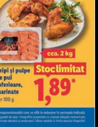 Aripi și pulpe de pui inferioare, marinate per 100 g