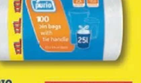 PURIO Saci de gunoi cu mânere 25 L 100 buc.