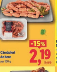 Cârnăciori de bere per 100 g