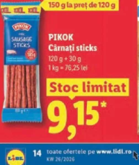 PIKOK Cârnați sticks 120 g + 30 g