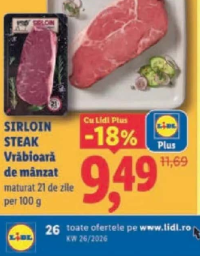 SIRLOIN STEAK Vrăbioară de mânzat maturat 21 de zile per 100 g