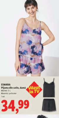 ESMARA Pijama din satin, damă 1 set