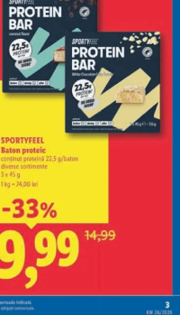 Sportyfeel Baton proteic diverse sortimente 3 x 45 g
