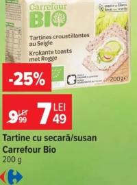 Tartine cu secară/susan Carrefour Bio 200 g
