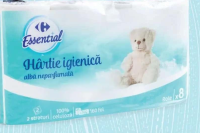 Carrefour Essential Hârtie igienică albă neparfumată 8 role, 2 straturi