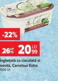 Carrefour Extra Înghețată cu ciocolată și mentă 1000 ml