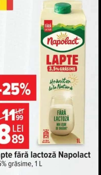 Napolact Lapte fără lactoză 3.5% grăsime 1 l