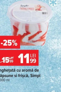 Simpl Înghețată cu aromă de căpșune și frișcă 1000 ml
