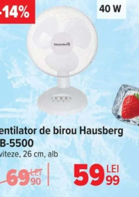 Hausberg Ventilator de birou HB-5500 2 viteze, 26 cm, alb 40 W