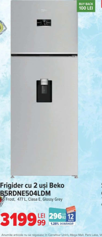 Beko Frigider cu 2 uşi B5RDNE504LDM No Frost, 477 L, Clasa E, Glossy Grey