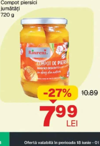 RÂURENI Compot piersici jumătăți 720 g