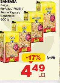 BĂNEASA Paste Farfalle / Fusilli / Penne Rigate / Conchiglie 500 g