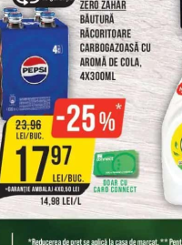 PEPSI REGULAR / ZERO ZAHĂR BĂUTURĂ RĂCORITOARE CARBOGAZOASĂ CU AROMĂ DE COLA, 4X300ML