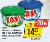 AXION DETERGENT PASTĂ PENTRU SPĂLAT VASE, CU PARFUM DE LĂMÂIE/ULTRA DEGRESANT, 400G