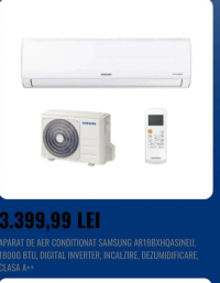 Samsung APARAT DE AER CONDITIONAT AR18BXHQASINEU, 18000 BTU, DIGITAL INVERTER, INCALZIRE, DEZUMIDIFI