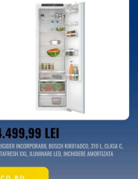 BOSCH FRIGIDER INCORPORABIL KIR81ADC0, 310 L, CLASA C, VITAFRESH XXL, ILUMINARE LED, INCHIDERE AMORT