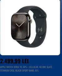 APPLE WATCH SERIA 10, GPS + CELLULAR, 46 MM, SLATE TITANIUM CASE, BLACK SPORT BAND, M/L