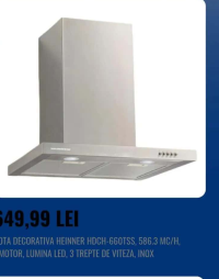 HEINNER HOTA DECORATIVA HDCH-660TSS, 586.3 MC/H, 1 MOTOR, LUMINA LED, 3 TREPTE DE VITEZA, INOX