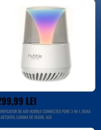 Hubble Connected PURIFICATOR DE AER PURE 3-IN-1, BOXA BLUETOOTH, LUMINA DE VEGHE, ALB