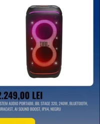JBL SISTEM AUDIO PORTABIL JBL STAGE 320, 240W, BLUETOOTH, AURACAST, AI SOUND BOOST, IPX4, NEGRU