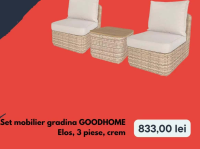 GOODHOME Elos Set mobilier gradina, 3 piese, crem