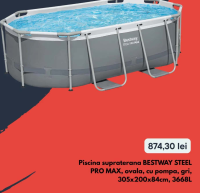 BESTWAY Piscina supraterana STEEL PRO MAX, ovala, cu pompa, gri, 305x200x84cm, 3668L