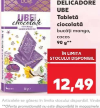 Delica Dore Ube Tabletă ciocolată bucăți mango, cocos 90 g