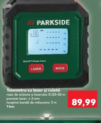 Parkside Telemetru cu laser și ruletă 3 m