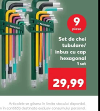 Parkside Set de chei tubulare/inbus cu cap hexagonal 9 piese 1 set