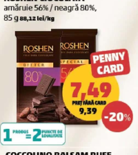 Roshen Ciocolată amăruie 56% / neagră 80%, 85 g