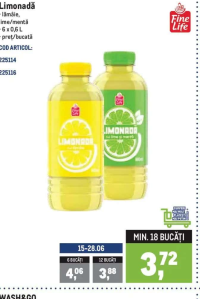 Fine Life Limonadă lămâie, lime/mentă 0.6 L