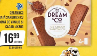 Dream&Co Înghețată sandwich cu aromă de vanilie și cacao, 4x80g