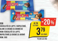 ROM Ciocolată cu lapte, napolitană, alune și cremă cu aromă de rom / Ciocolată cu lapte, napolitană