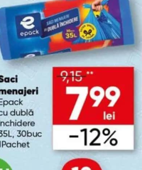 Epack Saci menajeri cu dublă închidere 35L 30buc