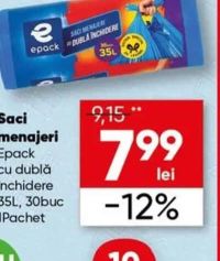 Epack Saci menajeri cu dublă închidere 35L 30buc