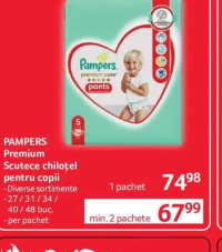 PAMPERS Premium Scutece chiloțel 27 / 31 / 34 / 40 / 48 buc