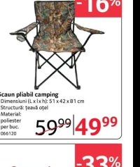 Scaun pliabil camping 51x42x81 cm structură țeavă oțel material poliester
