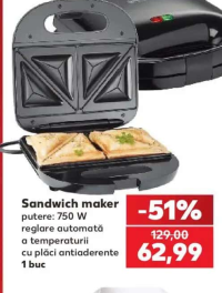 Switch On Sandwich maker putere: 750 W reglare automată a temperaturii cu plăci antiaderente 1 buc