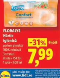 FLORALYS Hârtie igienică 8 role
