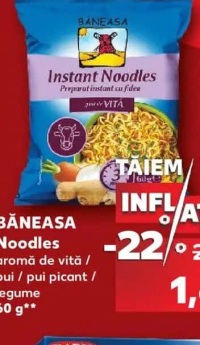 BĂNEASA Noodles aromă de vită / pui / pui picant / legume 60 g