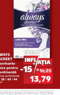 Always Discreet Absorbante zilnice pentru incontinență diverse sortimente 20 / 28 / 40 / 44 buc