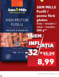 SAM MILLS Fusilli / penne fără gluten linte - mazăre / năut - mazăre 250 g
