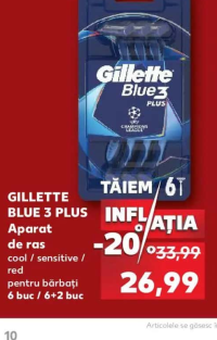 Gillette Blue 3 Plus Aparat de ras cool / sensitive / red pentru bărbați 6 buc / 6+2 buc