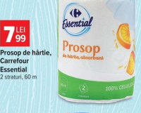 Carrefour Essential Prosop de hârtie, 2 straturi, 60 m