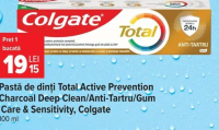 Colgate Pasta de dinți Total Active Prevention Charcoal Deep Clean/Anti-Tartru/Gum Care & Sensitivit