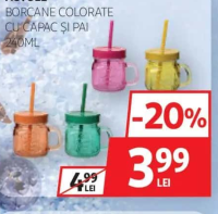 Actuel Borcane colorate cu capac și pai 240ml