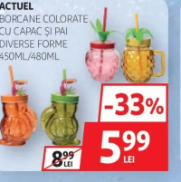 Actuel Borcane colorate cu capac și pai diverse forme 450ml/480ml