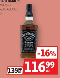 JACK DANIEL'S WHISKY 40% ALCOOL 1L