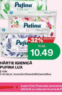 Pufina Lux Hârtie igienică 8 role 3 straturi lavanda/trandafiri/sensitive